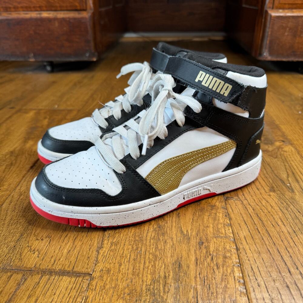 Puma RBD Rebound Game Sneaker Sz 6.5C Youth Black White Gold High Top Basketball - Picture 3 of 7